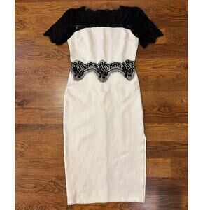 Beulah Women's Lace Trim Semi Formal Midi Dress – White/Black – Size Large